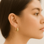 Argollas Damas Bañadas en Oro con Textura Martillada - Imagen 2