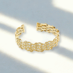 Pulsera Ajustable Dama Baño de Oro Diseño Ondas Trenzadas