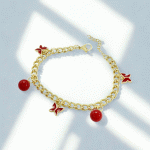Pulsera Dorada con Mariposas y Esferas Rojas