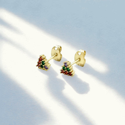 Aretes Triangulares Bañados en Oro con Piedras Multicolor