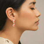 Aretes de Aza Bañados en Oro con Gotas Rojas y Circones - Imagen 2