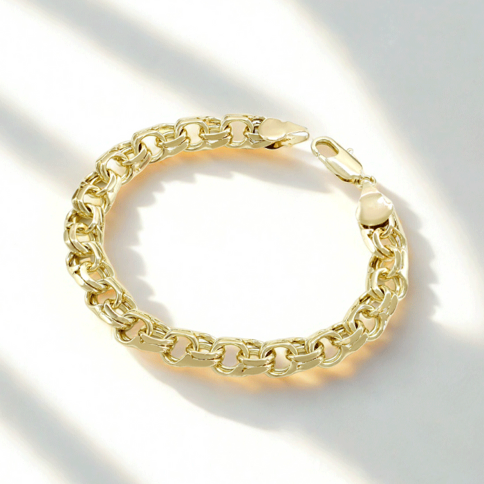 165 Pulsera de Eslabones Anchos Bañada en Oro para Damas - Imagen 1