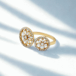 Anillo Doble Rueda Bañado en Oro con Detalles de Circones