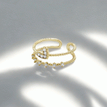 Anillo Doble Línea con Detalles de Circones Bañado en Oro