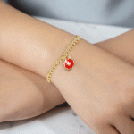 Pulsera Dorada con Dije de Flor Roja Esmaltada - Imagen 2
