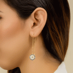 Aretes de Pasar Bañados en Oro con Detalle Circular de Brillo - Imagen 2