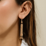 Aretes Bañados en Oro con Cadenas en Cascada - Imagen 2