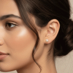 Aretes Topos Medianos con Perla Bañados en Oro - Imagen 2