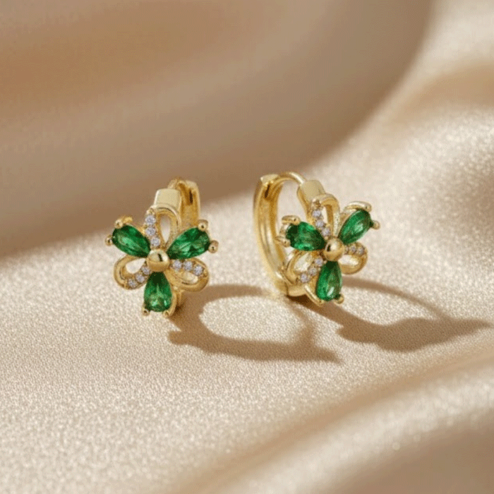 107 Argollas Huggies Flor Esmeralda Bañadas en Oro - Imagen 1