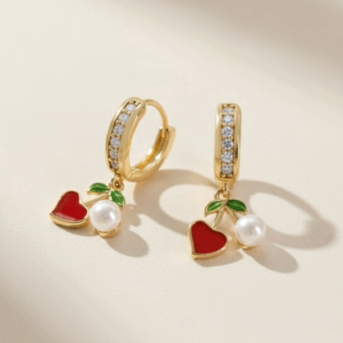 109 Argollas Huggies Corazón y Perla Bañadas en Oro - Imagen 1