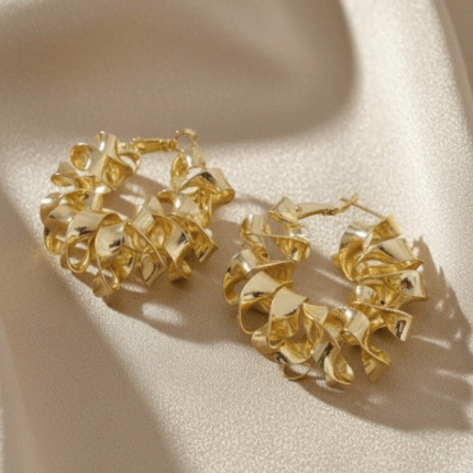 Argollas Rizadas Esculturales Bañadas en Oro