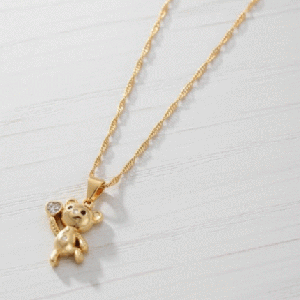 Cadena Bañada en Oro con Dije de Osito con Corazón y Circonita - Regalo Ideal
