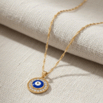 Cadena Ojo Turco Bañada en Oro y Circones | Protección Elegante