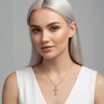 Cadena y Dije Cruz Gótica Bañada en Oro con Circones Multicolor - Imagen 2