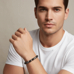 Pulsera Elástica de Piedras Nevadas y Lava Volcánica con Separadores Plateados - Imagen 2