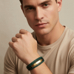 Pulsera Trenzada de Cuero Verde Oscuro y Acero Dorado para Hombre - Imagen 2