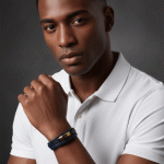 Pulsera de Cuero Trenzado Azul Marino y Acero Dorado para Hombre - Imagen 2