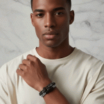 Set de 3 Pulseras de Hombre "Guerrero" - Piedras Naturales, Hematita y Cuero Trenzado - Imagen 2