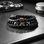 Set de 3 Pulseras Masculinas: Cuero Trenzado y Detalles Metálicos