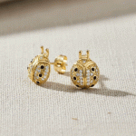 Aretes Topos Medianos Mariquitas con Circones Bañados en Oro