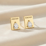 Aretes Topos “FOREVER” Bañados en Oro con Circones en Forma de Gota