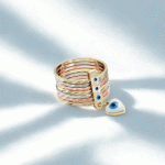 Anillo Ojo Turco “7 Tratados” Bañado en 3 Oros – Protección y Estilo Único