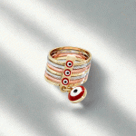 Anillo Ojo Turco “7 Tratados” Rojo Bañado en 3 Oros
