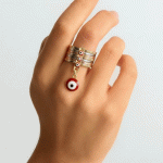 Anillo Ojo Turco “7 Tratados” Rojo Bañado en 3 Oros - Imagen 2