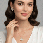 Juego de Cadena, Dije y Aretes “Círculo de Luz” Bañado en Oro - Imagen 2