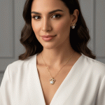 Juego de Cadena, Dije y Aretes con Lazo Bañados en Oro y Circones Brillantes - Imagen 2