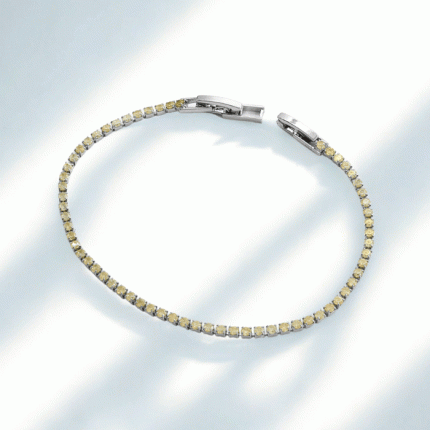 Pulsera Tennis con Circones Amarillos Bañada en Plata