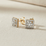 Aretes Topos Cuadro de Brillo Bañados en Oro con Rhodium