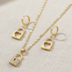 Juego de Cadena, Dije y Aretes Candado del Amor Bañado en Oro