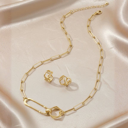 Juego de Collar y Argollas Huggies Eslabón Dorado Bañados en Oro