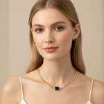 Juego de Collar y Aretes Esmeralda Azul Bañado en Oro - Imagen 2