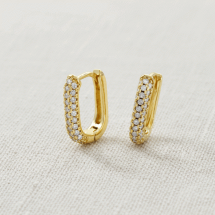 Argollas Huggies Line Brillante con Circones Bañadas en Oro