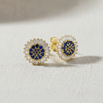 Aretes Tipo Botón de Halo Radiante con Baño de Oro