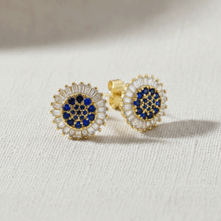 Aretes Tipo Botón de Halo Radiante con Baño de Oro