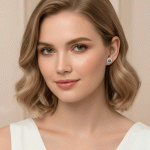 Aretes Tipo Botón de Halo Radiante con Baño de Oro - Imagen 2