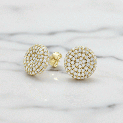 Aretes de Botón Cúpula "Pavé Brillante" con Baño de Oro