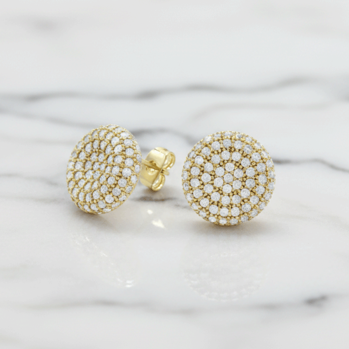 177 Aretes de Botón Cúpula "Pavé Brillante" con Baño de Oro - Imagen 1