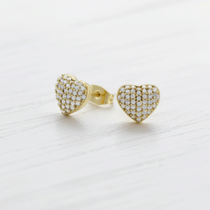Aretes de Corazón Radiante con Engaste Pavé y Lujoso Baño de Oro