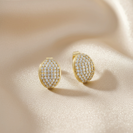 Aretes Ovalados Pavé en Baño de Oro con circones