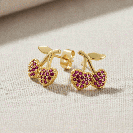 Aretes de Cereza 'Cherry Pop' en Baño de Oro con Circones