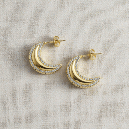 retes de Luna Creciente Bañados en Oro con Circones | Joyería Celestial