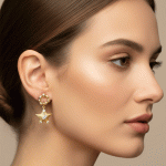 Aretes Colgantes de Estrella Fugaz Bañados en Oro con Circones - Imagen 2