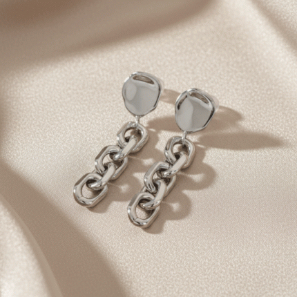 Aretes Colgantes de Eslabones Estilo Cadena Gruesa - Baño de Plata Elegante