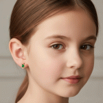 Argollas Huggies con Baño de Oro Rosa y Esmeralda Creada - Imagen 2