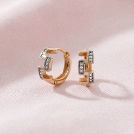 Argollas Huggies Geométricas Bicolor para Niñas - Baño en Oro con Circones