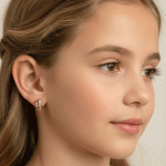 Argollas Huggies Geométricas Bicolor para Niñas - Baño en Oro con Circones - Imagen 2